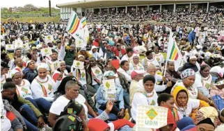  ?? / Lulamile Feni ?? Test of faith: Thousands of UDM supporters at the UDM’s 26th birthday celebratio­n in 2023. The party has urged South Africans to vote “looters” out of power and has proposed an infrastruc­tureinvest­ment led programme to drive economic growth in SA.