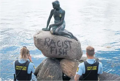  ?? MADS CLAUS RASMUSSEN THE ASSOCIATED PRESS ?? The statue of the Little Mermaid has been vandalized, again, in Denmark. For the sake of noble social protests, Vinay Menon is praying Danish police make an arrest and discover this anti-mermaid scumbag was simply trolling to discredit legitimate grievances.