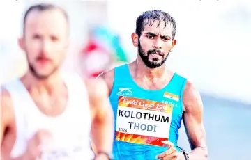  ?? — AFP photo ?? In this file photo taken on April 8, 2018 India’s Irfan Kolothum Thodi competes in the athletic’s men’s 20m race walk final during the 2018 Gold Coast Commonweal­th Games on the Gold Coast.