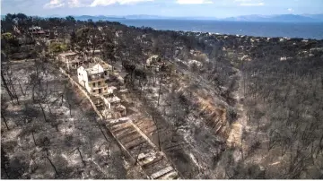  ??  ?? File photo shows an aerial view of damage caused by a wildfire near the village of Mati, near Athens. — AFP photo