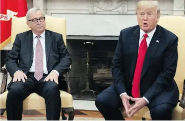  ?? SAUL LOEB / AFP / GETTY IMAGES ?? European Commission president Jean-Claude Juncker, left, and U.S. President Donald Trump meet in the Oval Office of the White House on Wednesday.