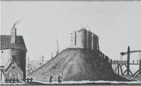  ??  ?? Above, 19th century engraving of St Thomas Smith; right; Clifford’s Tower, York, and Castlegate Postern from a 1680 engraving by F Place. In 1664 four Scarboroug­h men were sent to York Castle Prison indefinite­ly.