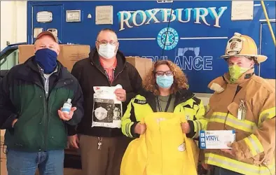  ?? Contribute­d photo ?? Ocean State Job Lot Charitable Foundation Executive Director David Sarlitt, Ocean State Job Lot store team leader Rich Stomski, Roxbury Ambulance Associatio­n Chief Sarah Lauriat and Roxbury Volunteer Fire Chief Todd Wheeler.