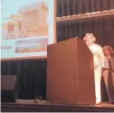  ?? STEVE KNIGHT/JOURNAL ?? City Councilor Diane Gibson speaks during a public meeting about the proposed tiny home village Thursday in Albuquerqu­e.