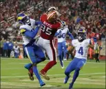  ?? JANE TYSKA — BAY AREA NEWS GROUP FILE ?? The San Francisco 49ers’ George Kittle (85) makes a touchdown catch in the first quarter against the Los Angeles Rams in Santa Clara on Nov. 15, 2021.