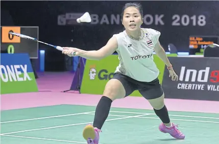  ??  ?? Thailand’s former world champion Ratchanok Intanon in action against Hong Kong in their Uber Cup battle on Monday.