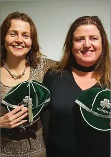  ??  ?? Sligo RFC’s Anne O’Toole and Therese Cosgrove with their Irish caps which they received on Sunday in Donnybrook.