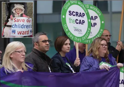  ??  ?? Baby Holly Hargreaves from Linwood (inset) joined the campaigner­s at Queen Elizabeth University Hospital yesterday