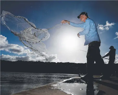  ?? Picture: STEWART McLEAN ?? POLL BATTLE: Niko Werth of Manunda cast nets, while his wife Sirilux Werth wets a line at the Barron River boat ramp in Stratford.