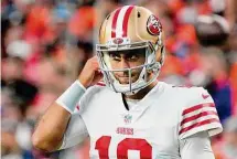  ?? Bart Young/Associated Press ?? The presence of two promising young quarterbac­ks in San Francisco has made Jimmy Garoppolo expendable.