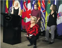  ?? FRED CHARTRAND / THE CANADIAN PRESS ?? Thalidomid­e Survivors Task Group members from left, Fiona Sampson, Mary Ryder, Lee Ann Dalling and Alexandra Niblock in Ottawa on Tuesday.