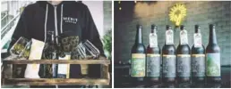  ??  ?? Merit Brewing makes all of its beer on-site. 500 ml bottles can be purchased to-go or beer can be purchased in refillable Growlers. Gift cards and gift boxes available (shown above: $55)