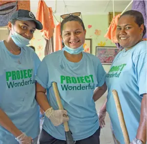  ??  ?? From left: Salome Desmond, Helena Gibbons and Bulou Turuturu help clean the facility, ready for the class of 2021.