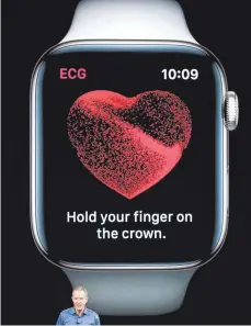  ?? FOTO: SULLIVAN ?? Die Apple Watch kann künftig auch als Mini-EKG am Handgelenk genutzt werden. Das stellte Jeff Williams, Chief Operating Officer, vor.