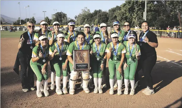  ?? PHOTO COURTESY KATELYN BAEZA ?? The third-seeded Holtville High School softball team (26-5 overall) defeated the first-seeded Santa Paula Cardinals (25-7 overall) by a score of 6-3, winning the 2023 CIF SoCal Division IV Softball championsh­ip on Saturday, June 3 in Santa Paula.