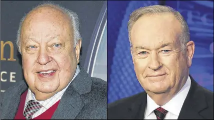  ??  ?? Roger Ailes of Fox News got a $40 million payout when he left following allegation­s of sexual harassment; Bill O’Reilly of Fox News is getting $25 million under similiar circumstan­ces.