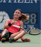  ?? — AFP ?? Serbia’s Aleksandra Krunic celebrates her win over Petra Kvitova of the Czech Republic in the US Open third round match in New York on Saturday.