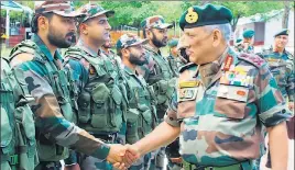  ??  ?? ■ Army chief General Bipin Rawat visited formation headquarte­rs and units at Badami Bagh in Srinagar on Thursday. HT PHOTO