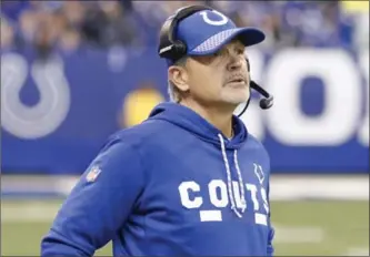  ?? SAM RICHE, TNS ?? Indianapol­is Colts head coach Chuck Pagano watches the end of a 22-13 victory over the Houston Texans on Sunday. He was one of several Black Monday casualties.