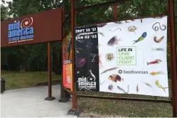  ?? The Sentinel-Record/Tanner Newton ?? A banner for the new Smithsonia­n traveling exhibit, “Life in One Cubic Foot,” opening Sept. 25 hangs at Mid-America Science Museum.