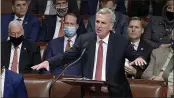  ?? HOUSE TELEVISION ?? House Minority Leader Kevin McCarthy of California speaks on the House floor at the U.S. Capitol in Washington on Thursday.