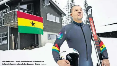  ?? KEYSTONE ?? Der Obwaldner Carlos Mäder vertritt an der Ski-WM in Are die Farben seines Geburtslan­des Ghana.