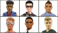  ?? The Associated Press ?? UPGRADE: This photo combo of images provided by Mattel shows a variety of Ken dolls now available from Mattel. Mattel announced Tuesday that the company is introducin­g 15 new looks for the male doll, giving him new skin tones, body shapes and hair...