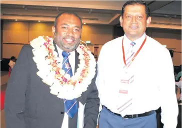  ?? Photo: Ronald Kumar ?? Minister for Health Dr. Ifereimi Waqainabet­e (left) with Pramesh Sharma, Executive Director of Oceania Hospital Limited and General Manager BSP Life, during the Win Against Cancer seminar at the Grand Pacific Hotel on December 18, 2018.