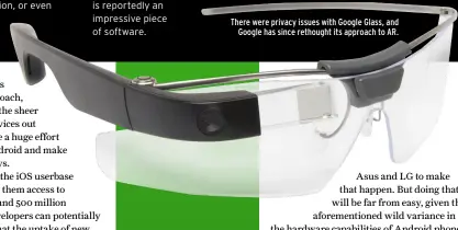  ??  ?? There were privacy issues with Google Glass, and Google has since rethought its approach to AR.