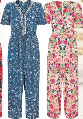  ??  ?? Artisan studio batik print jumpsuit blue, £75, Monsoon.