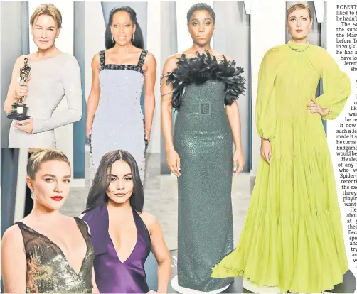 ?? — AFP photos ?? (Clockwise from top left) Renée Zellweger, Regina King, Lashana Lynch, Maria Sharapova, Vanessa Hudgens and Florence Pugh attend the 2020 Vanity Fair Oscar Party hosted by Radhika Jones at Wallis Annenberg Center for the Performing Arts in Beverly Hills, California.