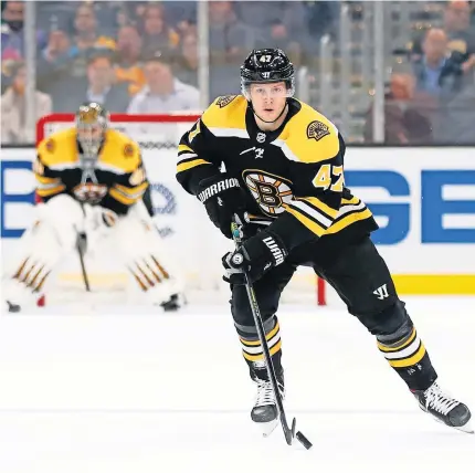  ?? [WINSLOW TOWNSON/USA TODAY SPORTS] ?? Bruins defenseman Torey Krug is one of more than 100 pending unrestrict­ed free agents taking part in the playoffs. “It’s definitely risky,” he said.
