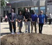  ??  ?? Norristown officials participat­ing in the Montgomery County Justice Center ground breaking ceremony pose for a photo Tuesday morning. Pictured, from left, are Municipal Administra­tor Crandall Jones, Councilwom­an Sonya Sanders, President Derrick Perry, Councilman Hakim Jones, and Vice President Thomas Lepera.