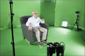  ?? MCGUIRE BOLES — DALLAS HOLOCAUST MUSEUM VIA AP ?? This August 2018 photo shows Holocaust survivor Max Glauben sitting in an interactiv­e green screen room while filming a piece for the Dallas Holocaust Museum in Dallas. Glauben will be the latest to have his story recorded in such a way that generation­s to come will be able to ask his image questions. Glauben, who turns 91 on Monday, had lost his mother, father and brother at the hands of the Nazis when U.S. troops rescued him while he was on a death march.