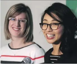  ?? GAVIN YOUNG ?? Status of Women Minister Stephanie McLean, left, and Kylie Toh, founder of Chic Geek and organizer at Geeky Summit, discuss a new $500,000 provincial grant program.