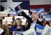  ?? ERIC GAY— ASSOCIATED PRESS ?? Democratic presidenti­al candidate Sen. Bernie Sanders, I-Vt., right, with his wife Jane, speaks during a campaign event in San Antonio, Saturday, Feb. 22, 2020.