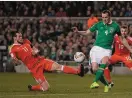  ??  ?? March 2017: The World Cup tie with Wales ends up being his last competitiv­e Irish start with O’Shea on the sidelines as qualificat­ion hopes die away