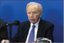  ?? JOSE LUIS MAGANA THE ASSOCIATED PRESS ?? No Labels Founding Chairman and former Sen. Joe Lieberman speaks in Washington on Jan. 18. Lieberman died Wednesday, according to a statement issued by his family. He was 82.
