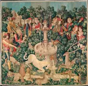  ??  ?? The Hunt of the Unicorn Tapestry (made around 1500) used dyes of weld (yellow), madder (red), and woad (blue).