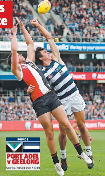  ?? Picture: GETTY IMAGES ?? Geelong’s Jack Henry competes with St Kilda’s Paddy McCartin on Sunday.