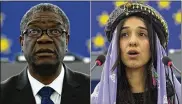  ?? AP FILE ?? Dr. Denis Mukwege (left), a Congolese surgeon who treats rape victims, and Nadia Murad, a Yazidi rape victim from Iraq, will share the Nobel Peace Prize.