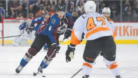  ??  ?? Last season’s injury to Avalanche defenseman Erik Johnson (6) proved to be costly to the team’s performanc­e. Colorado was 9-12-1 when Johnson suffered a broken fibula and 16-40-3 when he returned, going a miserable 7-28-2 in his absence.