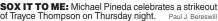  ??  ?? SOX IT TO ME: Michael Pineda celebrates a strikeout of Trayce Thompson on Thursday night.