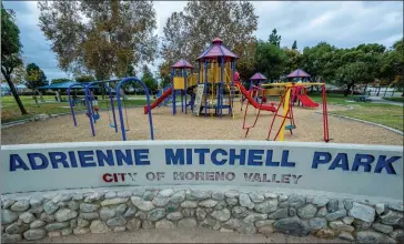  ?? TERRY PIERSON — STAFF PHOTOGRAPH­ER ?? Adrienne Mitchell Park, seen Dec. 1in Moreno Valley, was named after one of the first women to die in combat during the Persian Gulf War in 1991. It is at Bay Avenue and Pan Am Boulevard.