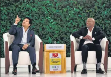  ?? HT PHOTO ?? Sachin Tendulkar and Brian Lara at the Hindustan Times Leadership Summit in New Delhi on Saturday.