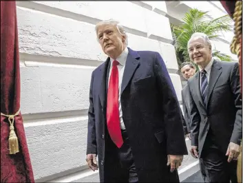  ?? J. SCOTT APPLEWHITE / ASSOCIATED PRESS ?? President Donald Trump, followed by Health and Human Services Secretary Tom Price, leaves Capitol Hill in Washington on Tuesday after trying to rally support for the Republican health care overhaul with GOP lawmakers.