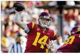  ??  ?? USC’s Sam Darnold wouldn’t be the first potential No. 1 overall pick to return to school as a redshirt sophomore quarterbac­k — Andrew Luck did it at Stanford.