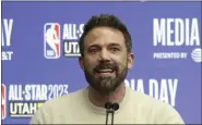  ?? ROB GRAY — THE ASSOCIATED PRESS ?? Actor, writer and director Ben Affleck addresses the media regarding his new Michael Jordon movie “Air” at an NBA basketball All-star event Friday, Feb. 17, 2023, in Salt Lake City.