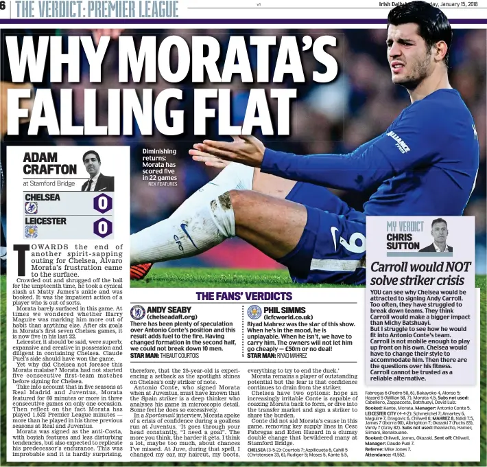  ?? REX FEATURES ?? Diminishin­g returns: Morata has scored five in 22 games