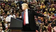  ?? T.J. KIRKPATRIC­K / THE NEW YORK TIMES ?? President Donald Trump speaks at a rally in Council Bluffs, Iowa, on Tuesday.